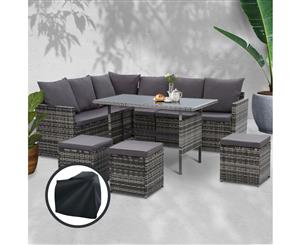 Gardeon Outdoor Dining Set Sofa Set Outdoor Furniture Dining Setting Lounge Wicker 9 Seater Storage Cover Mixed Grey