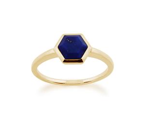 Geometric Hexagon Lapis Lazuli Prism Ring in Gold Plated 925 Sterling Silver