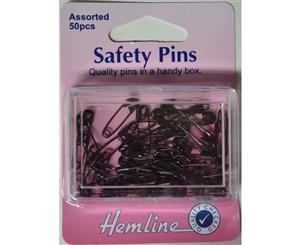 Hemline Safety Pins 19 & 23mm 50 Assort Pieces Black Quality Pins