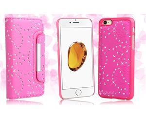 Hot Pink For Apple iPhone XR Magnet Diamond Wallet Leather Case Cover