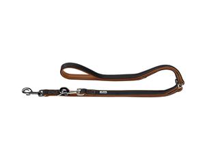 Hunter Canadian Elk Leather Dog Training Lead 3-Way Adjustable - Black/Cognac