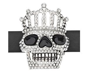 Iced Out Bling Belt - XXL Crown Skull - Silver