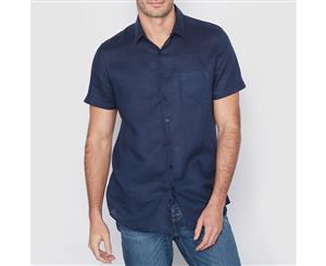 La Redoute Collections Mens Straight Cut Linen Shirt - Navy Blue