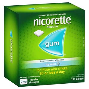 Nicorette Quit Smoking Regular Strength Icy Mint Chewing Gum 2mg 210 Pieces