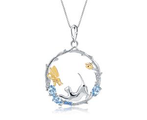 Olivia Yip - Cute Cat And Flying Elephant Play In Blue Gems Women's Pendant