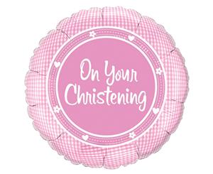 Qualatex 18 Inch Boys/Girls On Your Christening Circular Foil Balloon (Pink) - SG4452