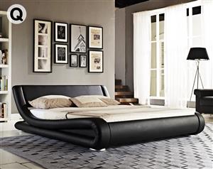 Queen Size Faux Leather Curved Bed Frame - Black