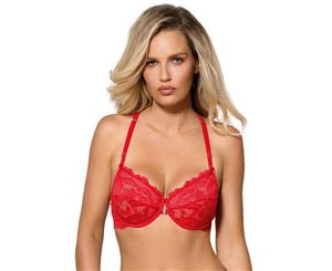 Roza Sefia Floral Lace Soft Bra - Red