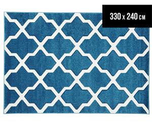 Rug Culture 330x240cm Iconic Shine Durable Contemporary Trellis Rug - Blue