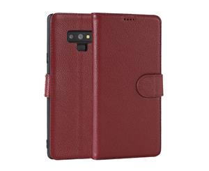 Samsung Galaxy NOTE 9 Case Fashion Red Cowhide Genuine Leather Slim Wallet