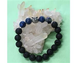 Sea Sediment Jasper Owl and Lava Healing Aroma Essential Oil Diffuser Bracelet - Protection & Stability - 5 Colours - Gift Idea - Dark Ocean Blue