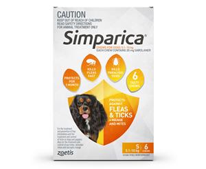 Simparica Flea & Tick Chews For Small Dogs 5.1-10kg 6pk