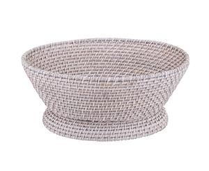 Soc Home South Hampton Rattan Handwoven Decorative Footed Bowl White Wash