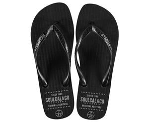 SoulCal Mens Maui Flip Flops - Black Slip On Lightweight Toe Post Leather - Black