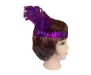 12x 1920s Flapper Feather Sequin Headband - Purple