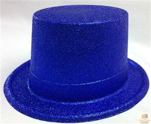 12x Glitter Top Hat Fancy Party Plastic Costume Tall Cap Fun Dress Up Bulk New - Blue