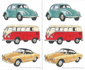 (2) Tea Towels - Volkswagon VW Classic Cars of the 20th Century Australian Design