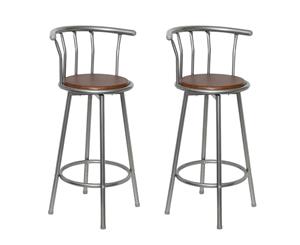 2x Bar Stools Brown Steel Swivel Footrest Kitchen Dining Chair Seat