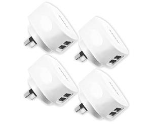 4pc Sansai Dual USB Port Adapter Wall Charger 2.1A for Smartphones Apple Samsung