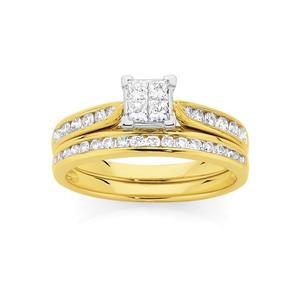 9ct Two Tone Diamond Bridal Ring Set