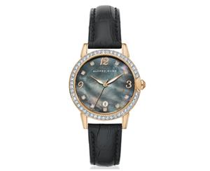 Alfred Sung Women's 32mm Radiance Leather Watch - Black/Grey/Rose Gold