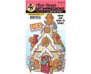 Art Impressions - Critter Cubbies Clear Stamp and Die Set 4x6 inch - Gingerbread