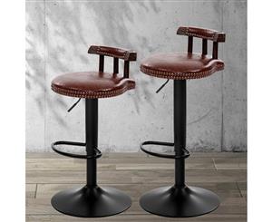 Artiss 2x Kitchen Bar Stools Vintage Bar Stool Chairs Swivel Gas Lift Leather Brown