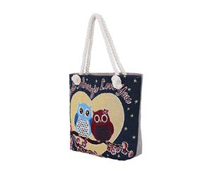 Cartoon Owl Canvas Women's Tote Bag - Black