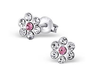 Childrens Silver Flower Ear Studs With Crystals