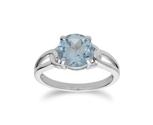 Classic Round Blue Topaz Split Shank Ring in 925 Sterling Silver