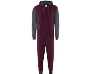 Comfy Co Adults Unisex Two Tone Contrast All-In-One Onesie (Burgundy/Charcoal) - RW5314