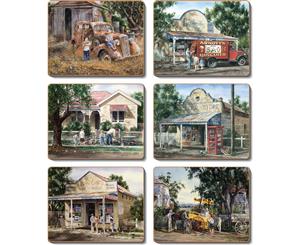 Country Inspired Kitchen TIMES NOW PAST Cinnamon Cork Backed Coasters Set 6 New