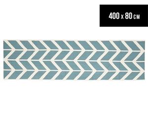 Hannah Pure Wool Flatweave Arrows 400x80cm Large Runner - Blue