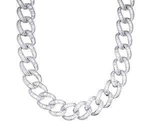 Iced Out Bling Zirconia Chain - Miami Cuban Baguette 15mm - Silver