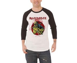 Iron Maiden T Shirt Mens Piece Of Mind Official Baseball Shirt - White