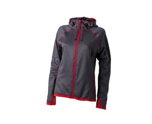 James And Nicholson Womens/Ladies Hooded Fleece (Carbon Grey/Red) - FU680