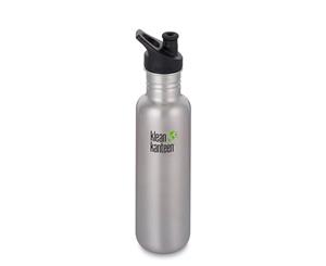 Klean Kanteen Stainless Steel Water Bottle 800ml - Sports Cap 8 Colours - Silver