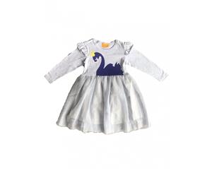 MeMaster - Girls Swan Long Sleeve Dress - Grey