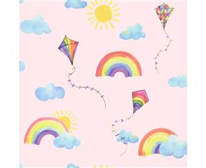 Over the Rainbow Rainbows and Flying Kites Wallpaper Pink (91021)