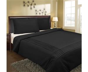 Percale Polyester Cotton Pintuck Quilt Duvet Doona Cover Set Queen size 210x210cm Black