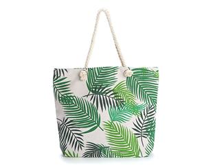 Printed Leaves Canvas Tote Bag/Shopping Bag - Blue