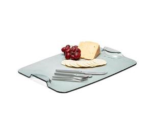 S&P Cheese Glass Platter with Cheese Knives