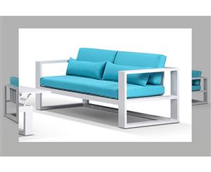 Santorini 2 Seater Outdoor Aluminium Lounge - Outdoor Aluminium Lounges - White with Turquoise