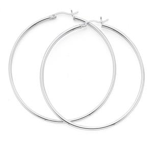 Silver 60mm 1.5mm Fine Tube Hoop Earrings