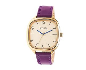 Simplify The 3500 Leather-Band Watch - Gold/Plum