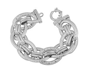 Sterling Silver Bold Hammered Link Bracelet 7.75" - White