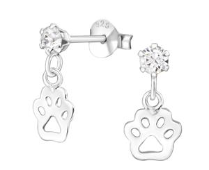 Sterling Silver Kids Paw Print Stud earrrings made with Swarovski Crystal