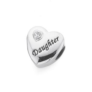 Sterling Silver Your Story CZ Daughter Heart Bead