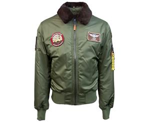 Top Gun B 15 Nylon Bomber Jacket with Removable Patches Olive - Green