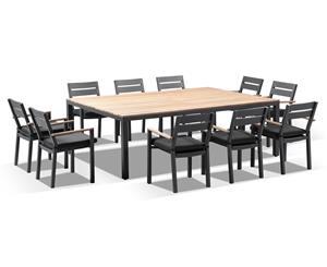 Tuscany 10 Seat With Capri Chairs With Teak Arm Rests In Charcoal - Outdoor Teak Dining Settings